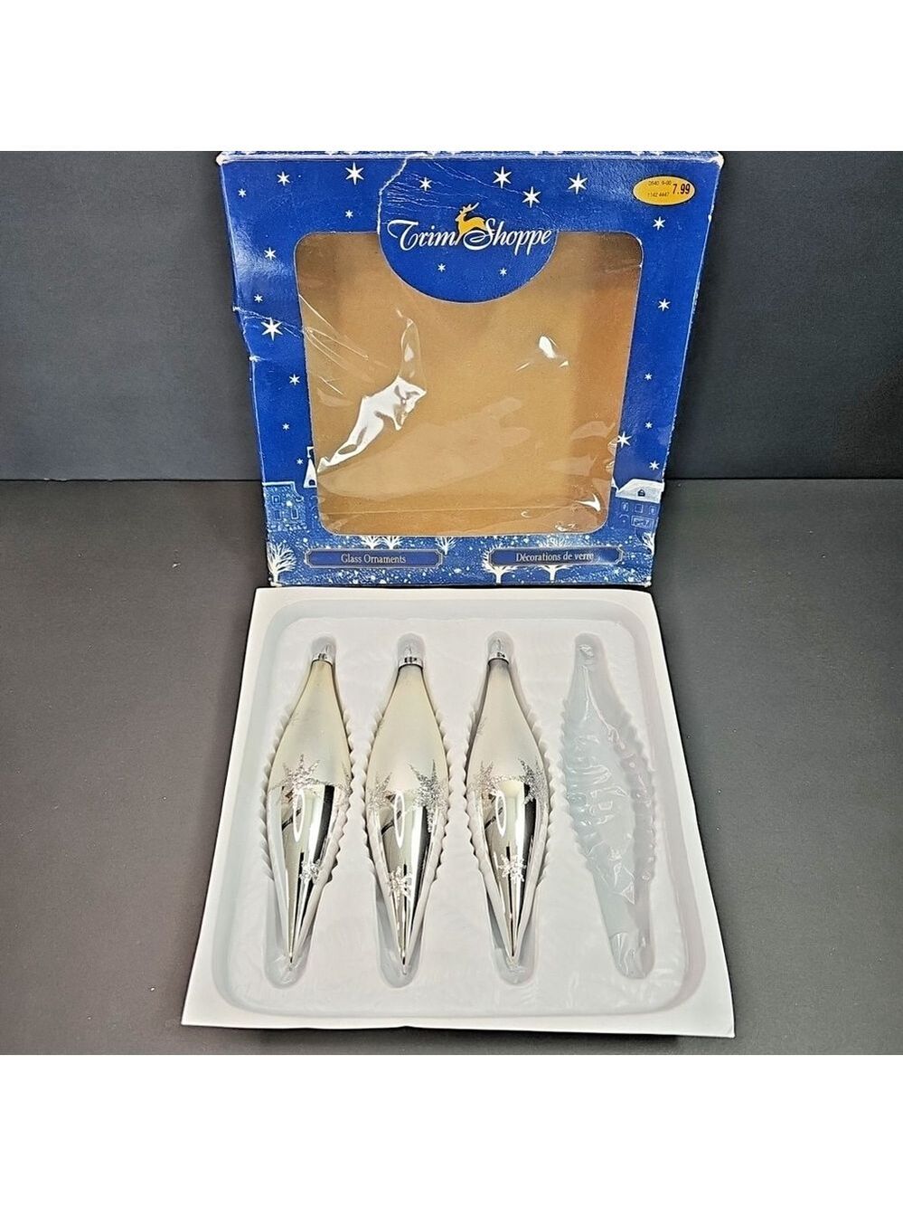 Christmas Ornaments Teardrop Oblong Baubles HBC Silver Vintage Mexico Hudson Bay